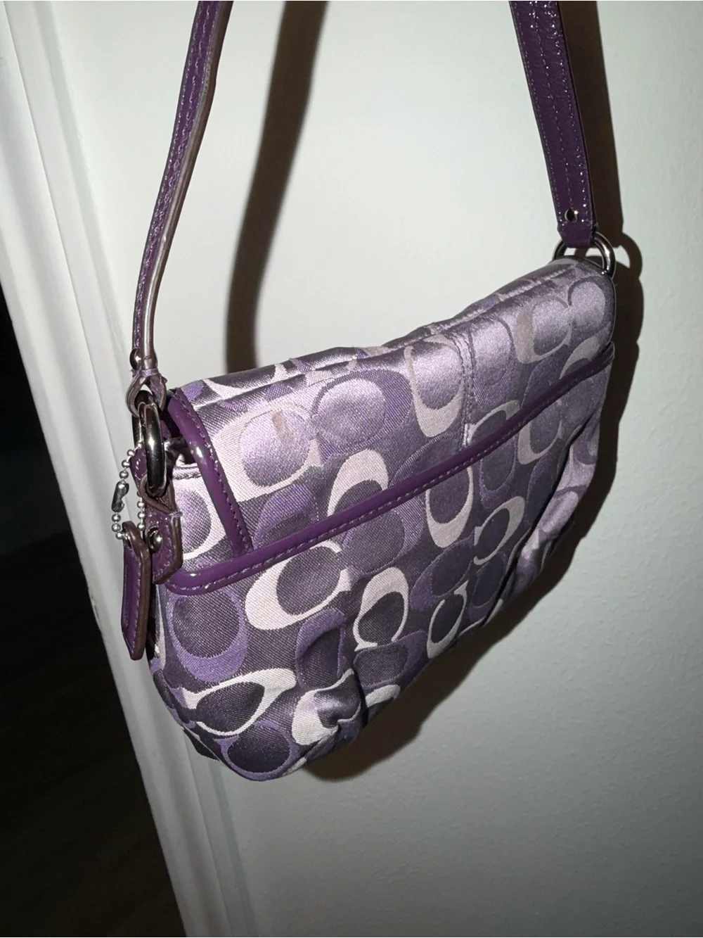 PRISTINE Vintage Y2K Coach Optic Purple Signature Flap Bag - 9x6 Baguette